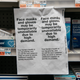 Signs for sold out facemasks are posted in a Manhattan pharmacy on February 26, 2020 in New York City.